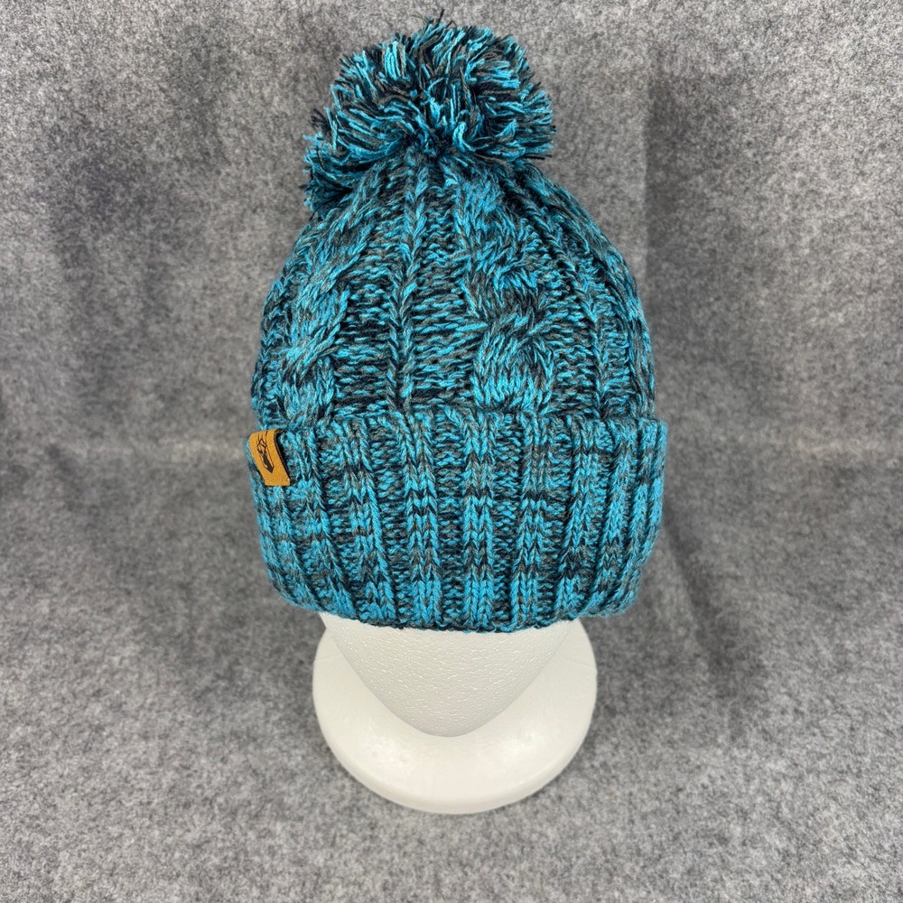 Unbranded Unisex Cable Knit Beanie Hat One Size Teal Black Fleece Lined Pom Pom